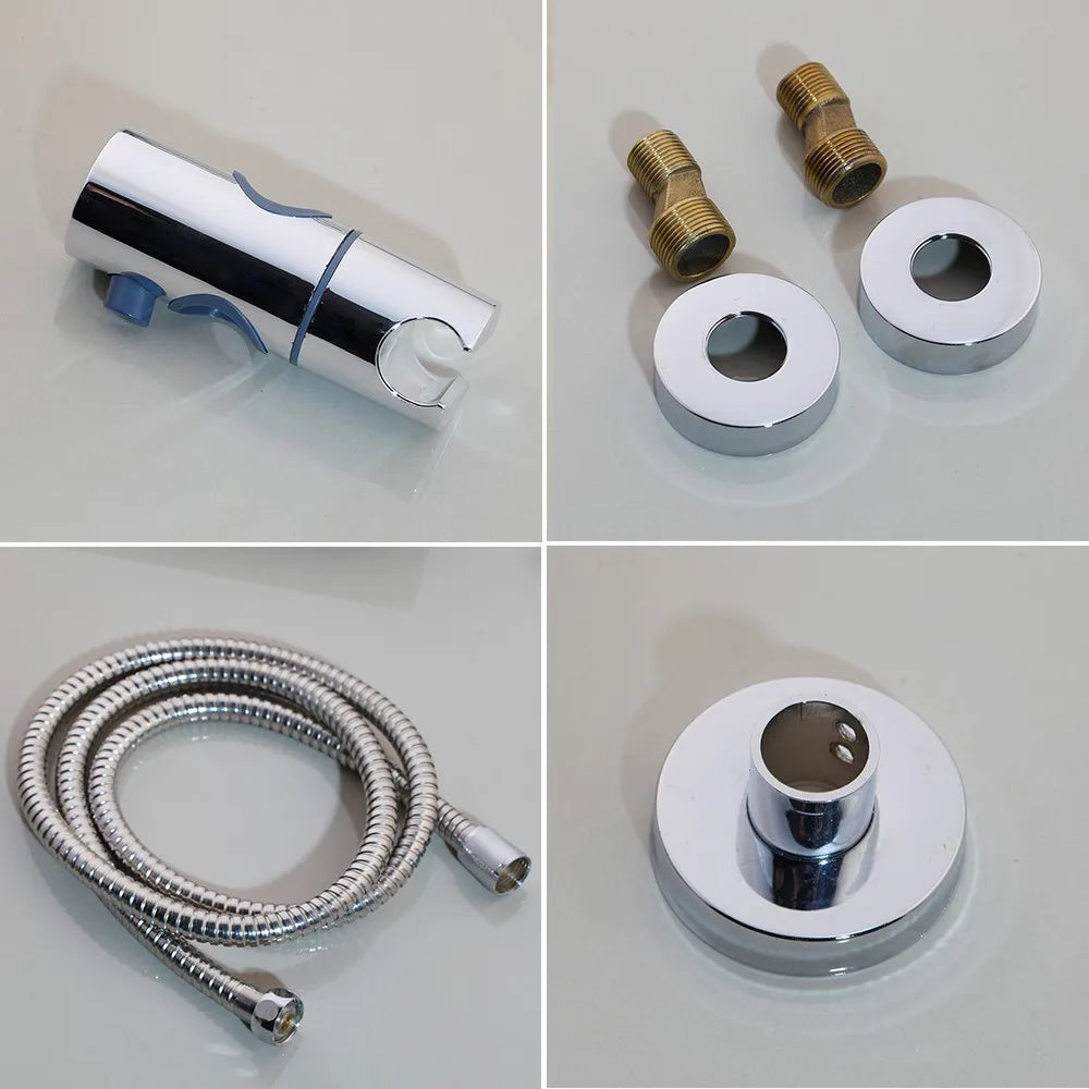 Luxury Chrome Polished Rainfall Wall Mounted Bathroom Shower Faucet Set Adjust Height Handle Shower Mixer Water Tap