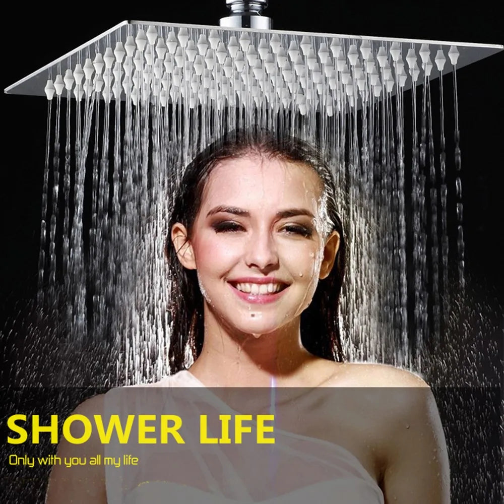 Luxury Chrome Polished Rainfall Wall Mounted Bathroom Shower Faucet Set Adjust Height Handle Shower Mixer Water Tap